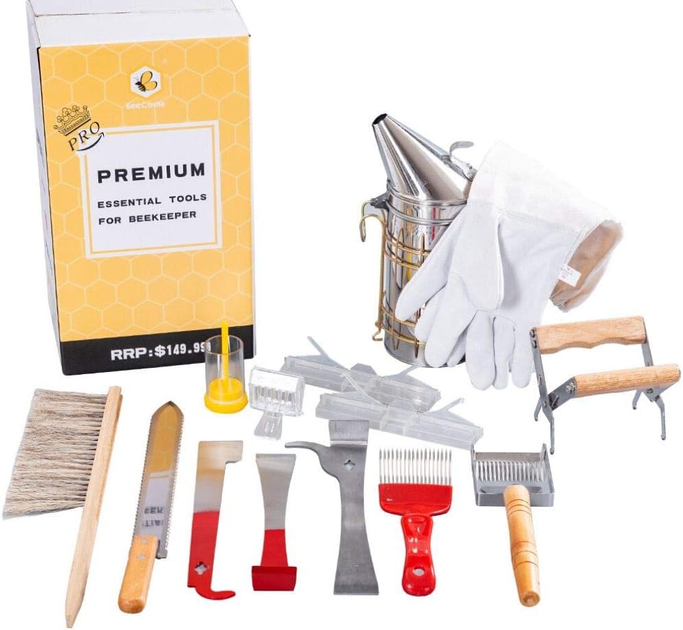 Beekeeping Supplies Bee Smoker Starter Kit, 14 Pcs Professional Bee Hive Tools
