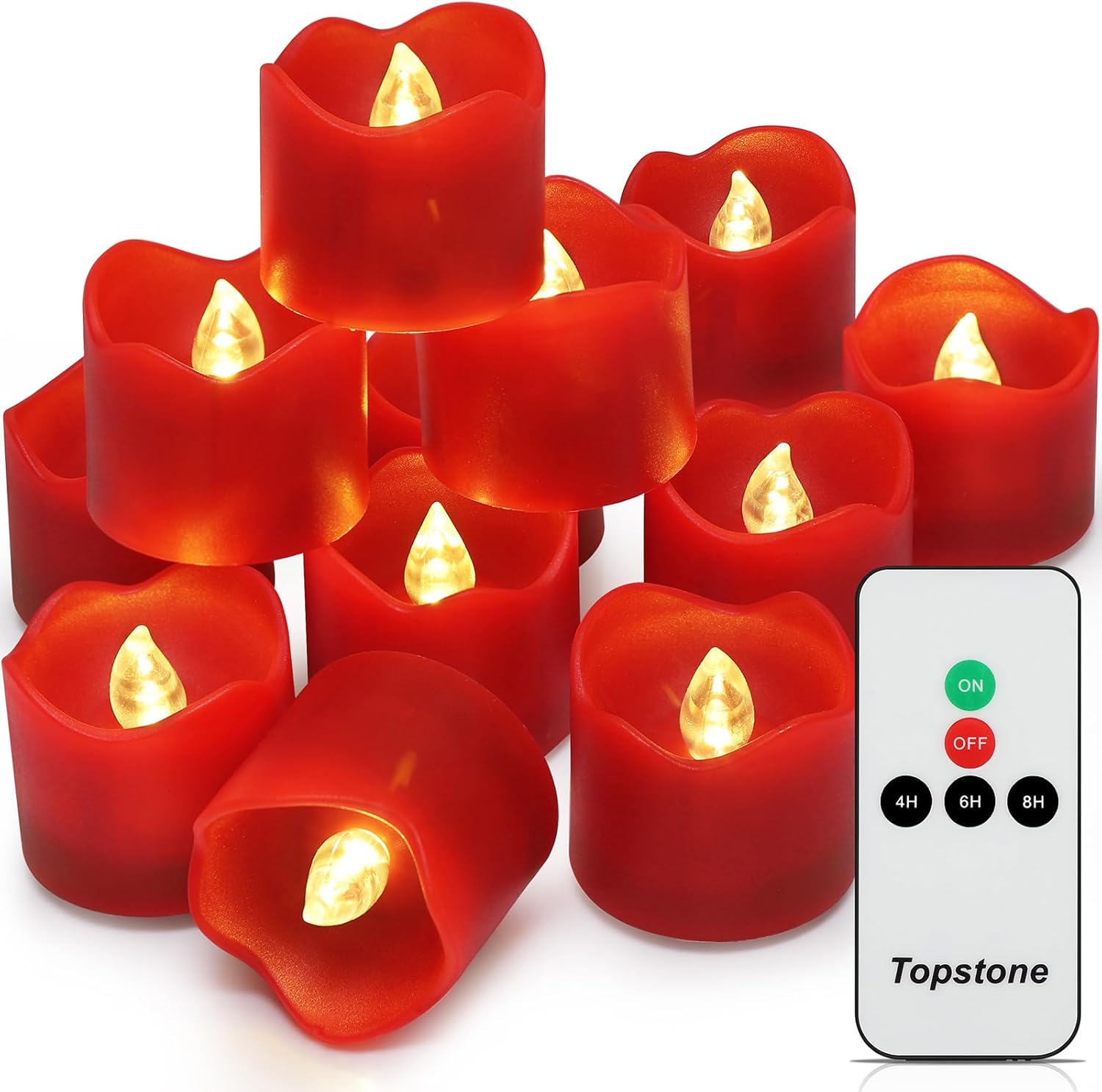 Topstone Red Remote Control Flameless Tealight, Battery Powered Votive Candle with Timer for Home Decoration, Pack of 12