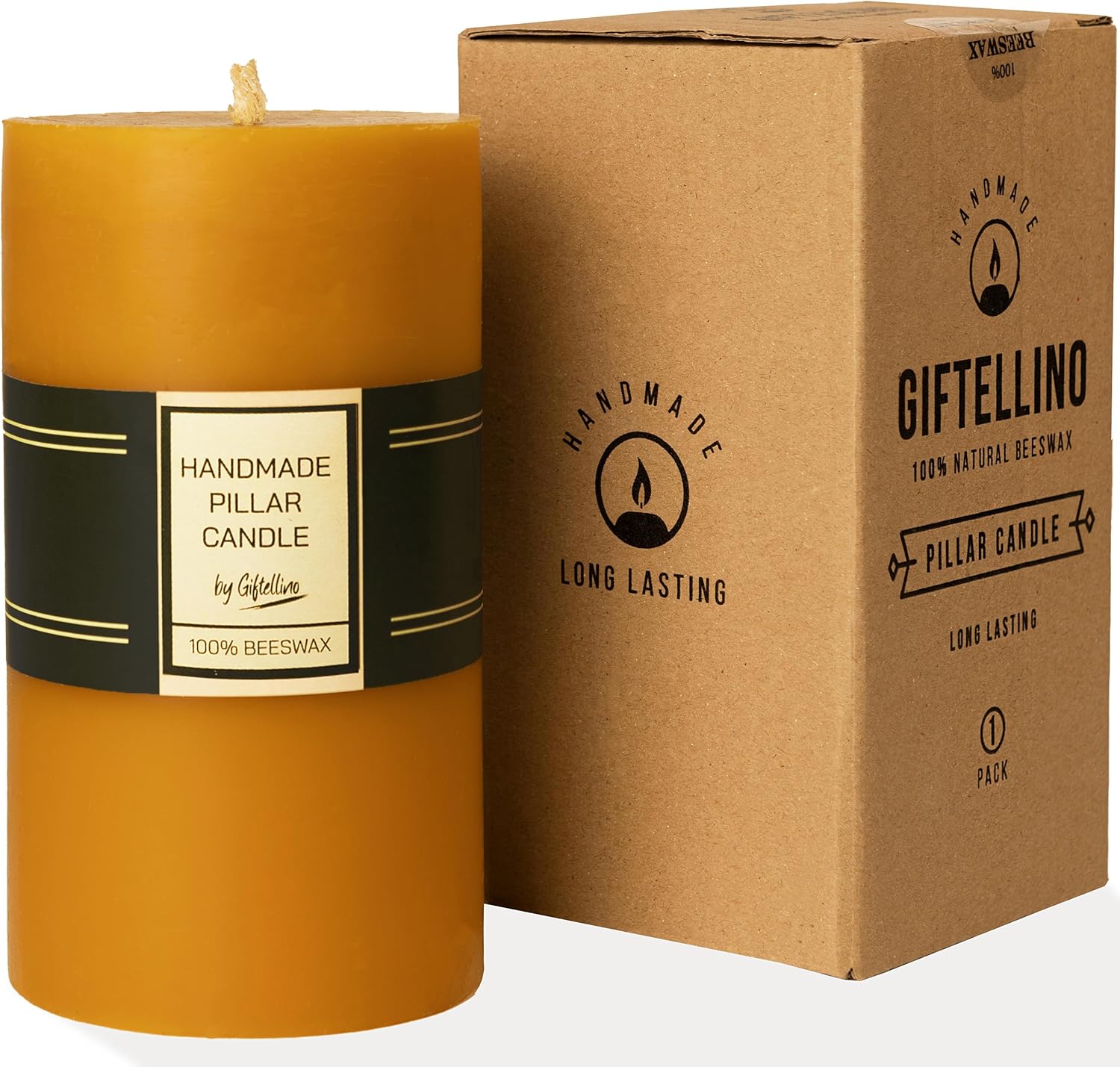 100% Pure Beeswax Extra Large Pillar Candle - 80 Hours Burn Time - Pure Beeswax and Cotton Wick - Unscented Candle for Emergencies
